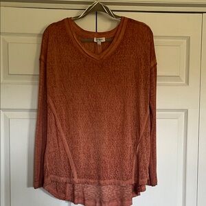 Umgee Burnt Orange V-Neck Long Sleeve Top